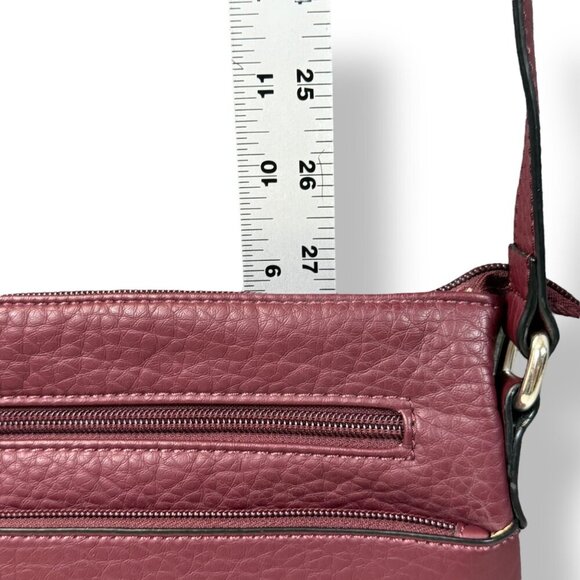 Giani Bernini Pebble Crossbody Bag Wine Tripple Zip Multi Pocket Adjustable Purs - Picture 9 of 14